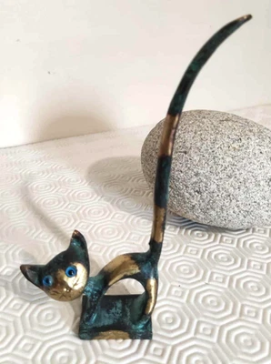 baguier porte bijoux chat en bronze vintage 1970 - Photo 1/4