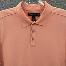 Tommy Bahama Polo Shirt Mens Large Coral Peach TB 18 Golf 1/4 Button Collar L