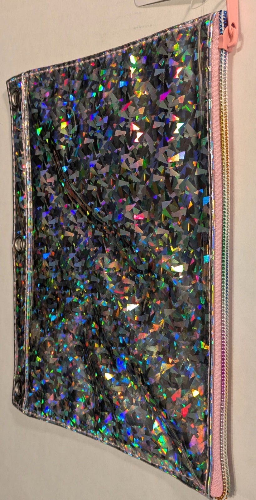 Pen Gear Iridescent Silver 3 Ring Binder Pouch Zipper Pencil Case Holographic 