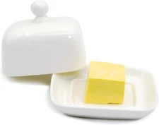 NAGU Small Rectangle Butter Dish with Lid, White Procelain Domed 