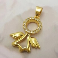 Simulated Round Cut Diamond Women Angel Wings Pendant 14K Yellow Gold Plated