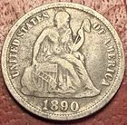 1890 Liberty Seated Dime. Free Shipping