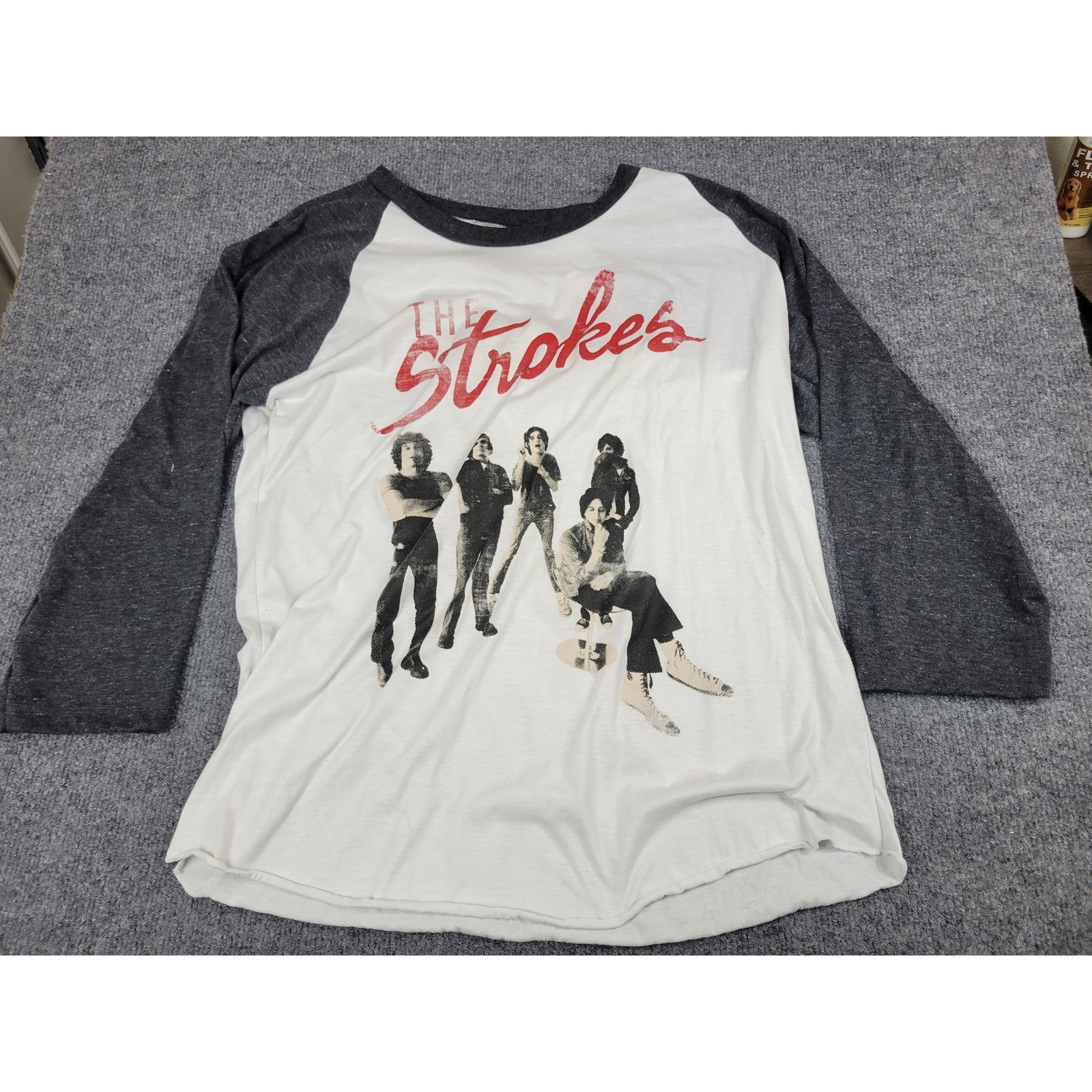 The Strokes Band Graphic Raglan Baseball Tee White Charcoal Grey 3/4 Sleeve