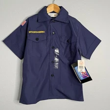NWT Boy Scouts Of America Shirt Boys Youth S Blue Button Up Flag Uniform USA