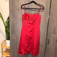 Red Satin Cocktail Dress Spaghetti Strap Sweetheart Neckline with Pockets sz 6