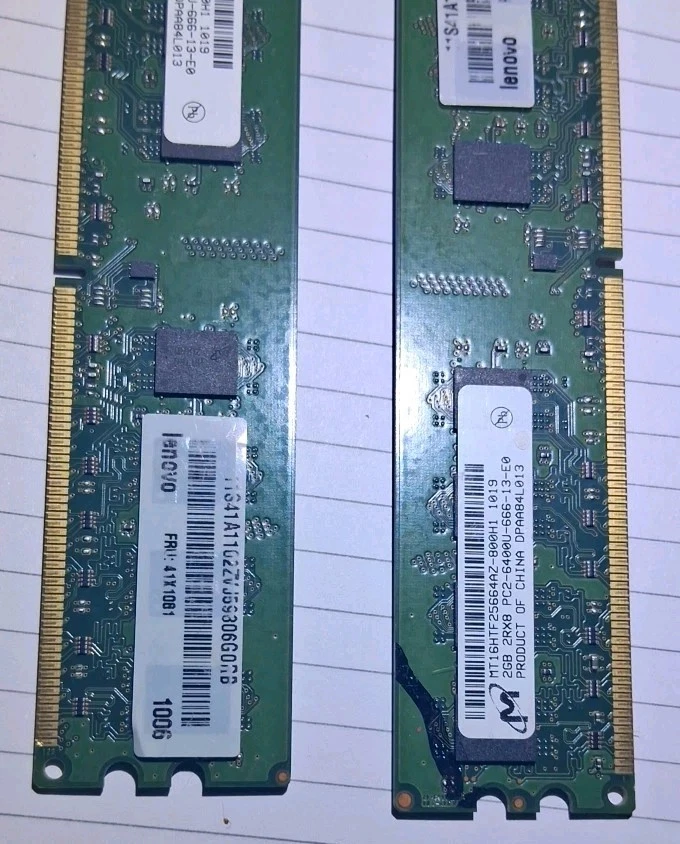 LENOVO (2) 2GB RAM PC2 6400U NON ECC DIMM Memory Module 41X1081 - Tested 4GB - Image 4 of 4