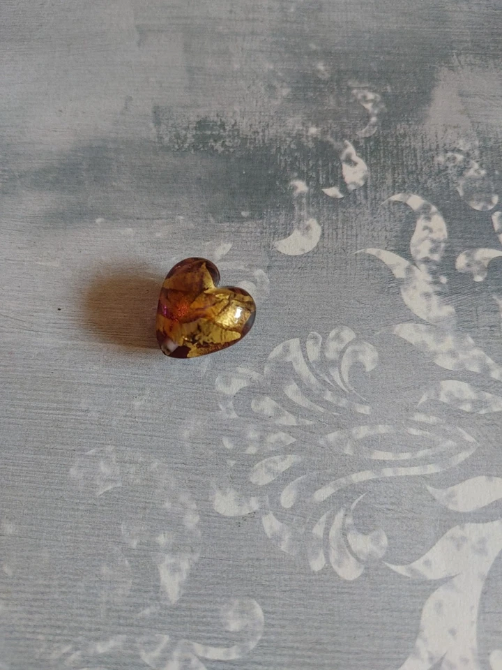 Cuentas sueltas vintage hechas a mano arte vidrio italiano Murano veneciano lámina de oro corazón Foto 3 de 4