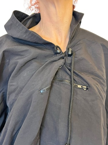 Fiorucci Safety Jeans Italy Black Hooded Poncho w/Lace-Up Detail Sz L 100% Nylon - Picture 8 of 13