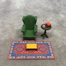 Playmobil Victorian Armchair, Rug & Side Table- Chair has marks- See pictures