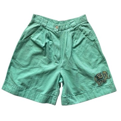 Damen Vintage Baumwolle Shorts 80er Aqua Hohe Taille Retro Boho Sommer 8