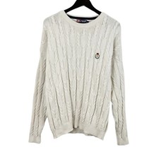 VTG Chaps Ralph Lauren Men's Cream Cable Knit Crewneck Sweater Size Large
