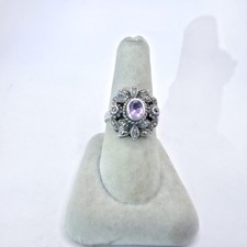Sterling Silver Vintage Amethyst and Marcasite Ring--Size 7