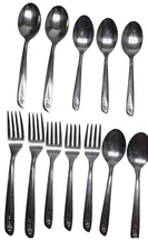 12 Piece Superior Stainless Flateware Spoons Forks Single Rose Stem