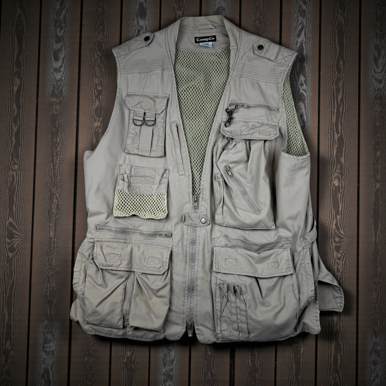 CampCo Tactical Utility Vest Mens L Multi-Pocket Vented Fishing Outdoor Gear Zip