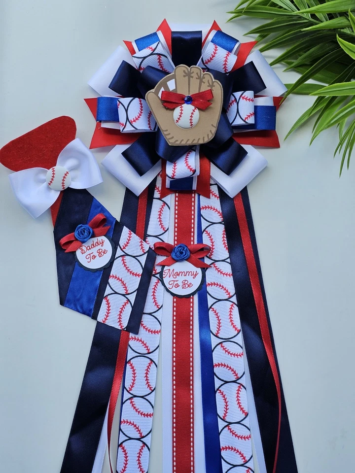 Prendedores de béisbol para baby shower, mamá de baby shower, prendedores de revelación de género Foto 2 de 4