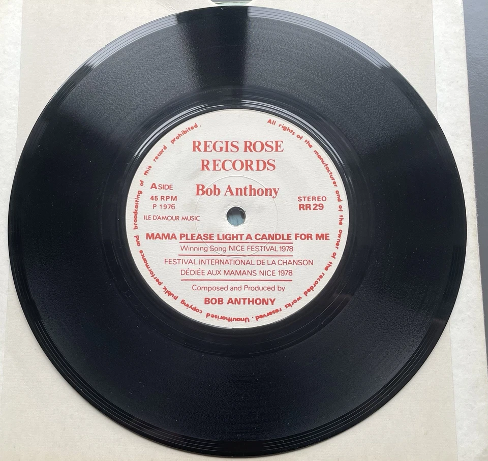 Signed! Bob Anthony - Mama Please Light A Candle For Me 7” Record Nice 1978 - Image 3 of 3
