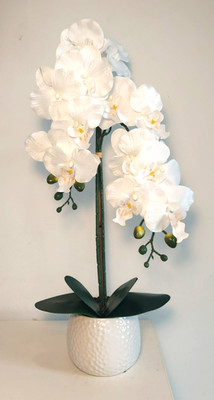 Potted Artificial Large Artificial Silk Orchid Flower Plant In White Pot, 23'' H