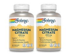 Solaray Magnesium Citrate 400 mg 180 Vegcaps  2 Bottles  exp 02/2028