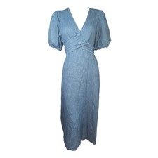 Old Navy Dress Womens LP Large Petite Linen Twist Front Denim Blue 100% Cotton