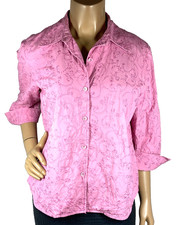 Doncaster Pink Button Front Top Size 12 3/4 Sleeves Fold Up Cuffs Vintage