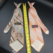 x2 Vtg Mens Ties 70s Grandpa Dadcore Clip On Plaid Solid Ugly Anchorman* Cosplay