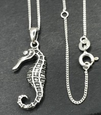 Seahorse pendant solid Sterling Silver, part oxidised, chain. Gift Box