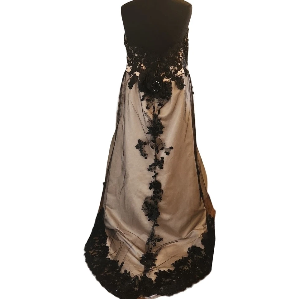 Strapless Black Lace Wedding Dress Custom Gothic Bridal Gown Lace Tulle Plus 24 - Image 3 of 4