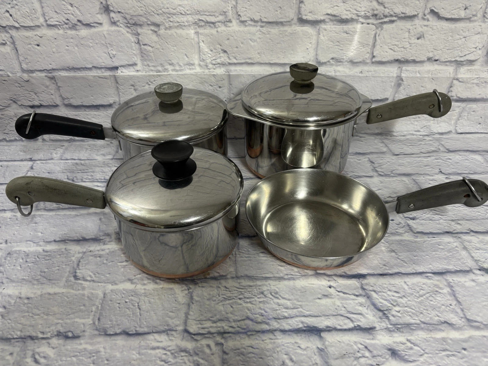 8-Piece Revere Ware Set Saucepans Stockpot Lids 1801 Copper Bottom Pots Lids