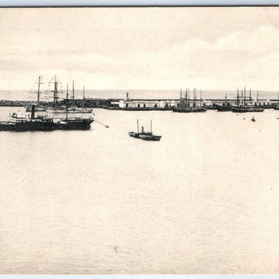 c1910s Azore Islands Harbor Port Steamships Sailboats Lighthouse Navy Ships A360
