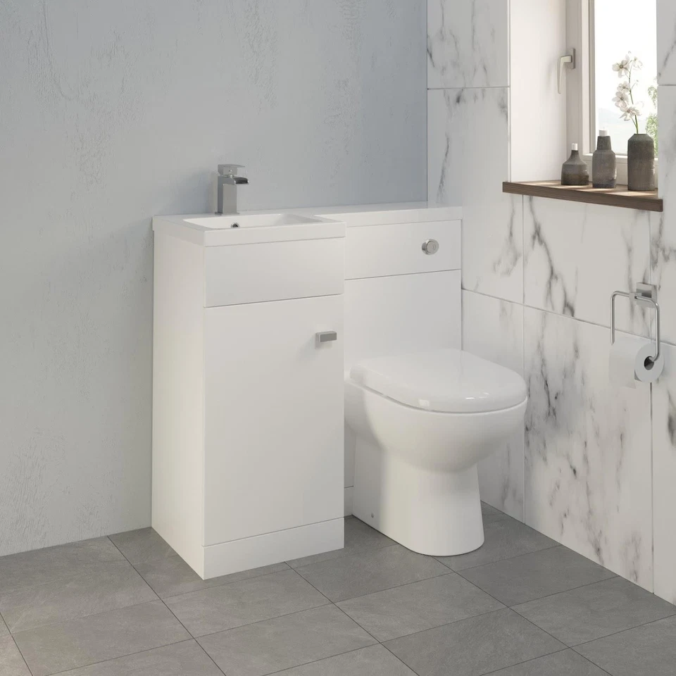 900mm Bathroom Vanity Unit Basin & Toilet Combined Furniture Left Hand White - Image 2 of 4