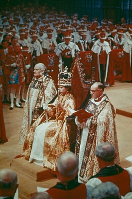 Queen Elizabeth II at coronation ceremony Westminster Abbey London 1953 Photo 1