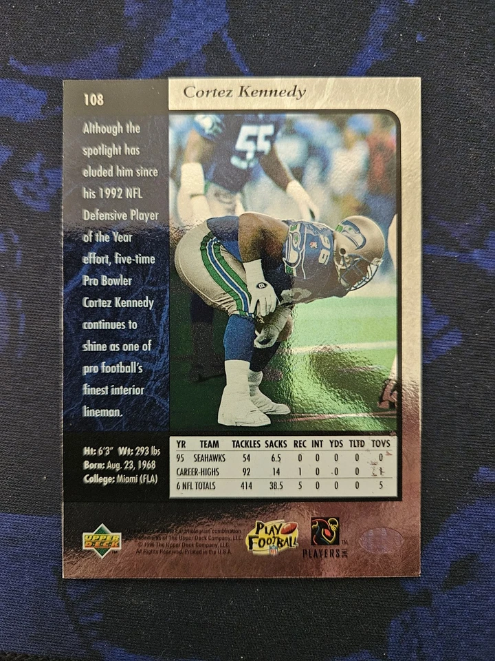 1996 SP - Cortez Kennedy #108 Seattle Seahawks  - Image 2 of 2