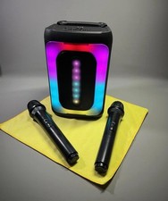 Karaoke Maschine Bluetooth Lautsprecher tragbar laut kabellos RGB Lichter 2 Mikrofone Party