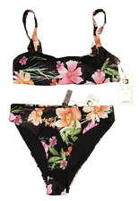 New TiniBikini Two Piece Bikini Swimsuit Multicolor Ribbed Size Large Floral