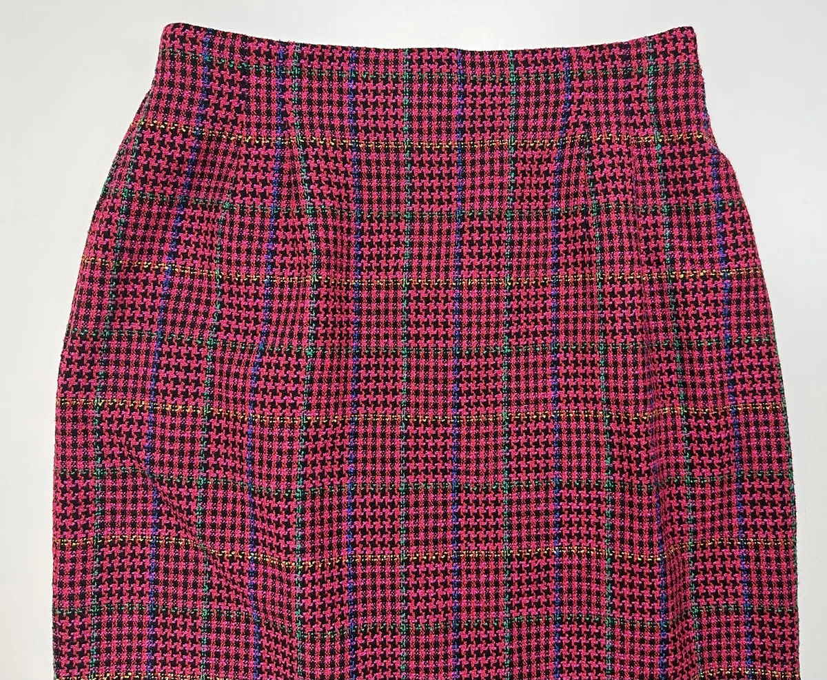 Hot pink shop plaid pencil skirt