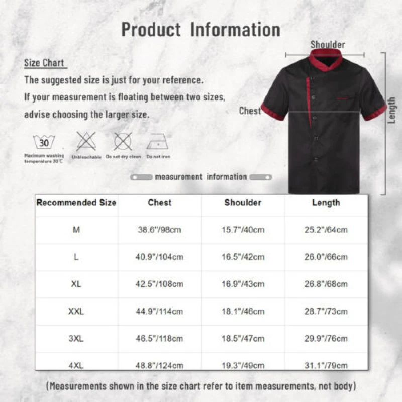 Abrigo de chef para hombre uniforme manga corta chaqueta de cocinero restaurante cocina ropa de trabajo top Foto 3 de 4