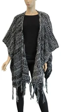 Womens Knitted Open Front Poncho Cardigan Two-Tone Shawl Sweater Fall Winter