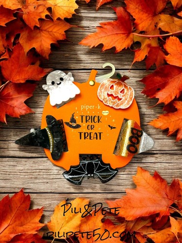 Piper K Set of 5 Mid-Size Halloween Hair Claw Clips Ghost Pumpkin Hat Cat TRICK - Picture 6 of 6