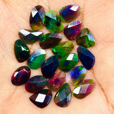 20 Pcs Natural Black Opal Fancy Rose Checker Cut