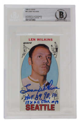 Len Wilkens Signed 1969-70 Topps #44 Inscribed ''HOF '89, '98, '10'' & ''13x All St