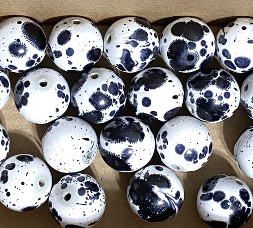 Black White Chunky Clay Beads Cow Spot Large Round Gumball Speckled Farmhouse