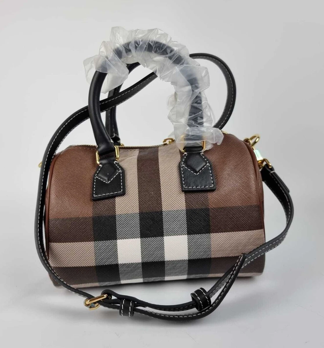 Mini Check Canvas & Leather Bowling Bag