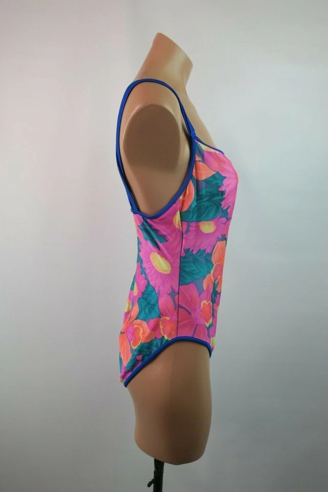 VTG 90s La Blanca One Piece Bathing Suit Neon Floral High Cut USA Swimsuit Sz 14 - Image 4 of 4