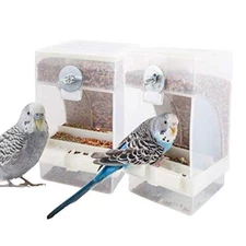 No-Mess Bird Feeder Parrot Automatic Feeder Seed Food Container Perch Cage Ac...