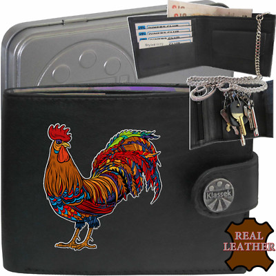 Hahn Geldbörse weiches Leder Hahn Farbe Huhn Geflügel Herren Geschenk Dose RFID