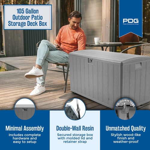 Plastic Development Group 105-Gallon Resin Outdoor Storage Patio Deck Box, Gray - Picture 3 of 9