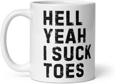 Funny "I Suck Toes" Meme Mug: Inappropriate Adult Humor & Fetish Joke Gift