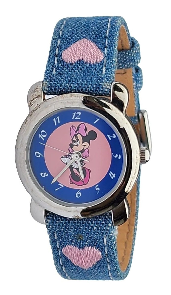 Disney Minnie Mouse heart watch , denim band with embroidered pink hearts Minnie Mouse Time Teacher Watch: Kids - Ewatch factory main image 4