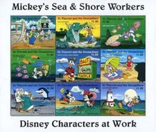 Disney 1996 St Vincent Disney Characters at Work, Mickey's Sea & Shore Sheet MNH