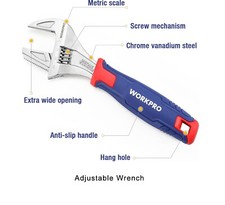WORKPRO Adjustable Wrench and Pipe Wrench 2 in 1,with Bi-Material Soft Handle